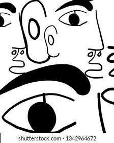 Texture of minimal abstract cubism face. Art in matisse style. Linear abstract human face. Minimalist avatar of man or woman. Design texture for print on fabric, stationery. 
