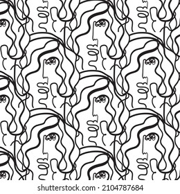 Texture with Minimal abstract cubism face. Linear abstract face. Minimalist avatar of man or woman. Continuous line drawing. Design for home decor. 