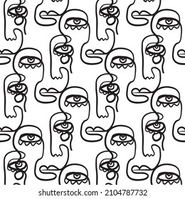 Texture with Minimal abstract cubism face. Linear abstract face. Minimalist avatar of man or woman. Continuous line drawing. Design for home decor. 