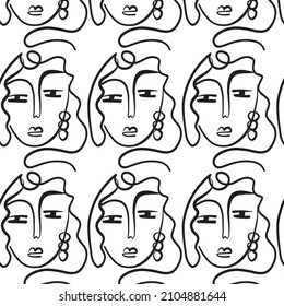 Texture with Minimal abstract cubism face. Linear abstract face. Minimalist avatar of man or woman. Continuous line drawing. Design for home decor. 