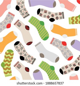 Texture. Multi-colored socks. Close-up. Design element. Vector illustration.