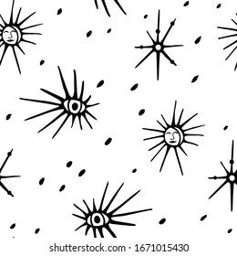 Texture with mystical esoteric symbols.Seamless pattern with evil eyes vector illustration on a white background.