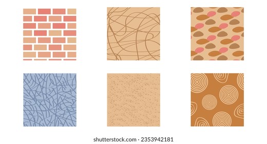 Textura de materiales de acabado natural para la pared. El concepto de diseño interior. Ilustración plana vectorial...