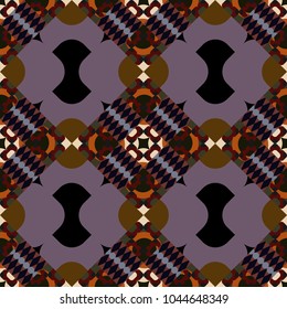 Texture, new background. Geometric stylized multicolored seamless pattern. Vector modern geometrical abstract background in neutral, black and brown colors.