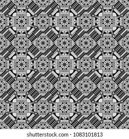 Texture, new background. Geometric stylized multicolored seamless pattern. Vector modern geometrical abstract background in black, white and gray colors.
