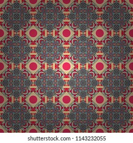 Texture, new background. Geometric stylized multicolored seamless pattern. Vector modern geometrical abstract background in gray, red and beige colors.