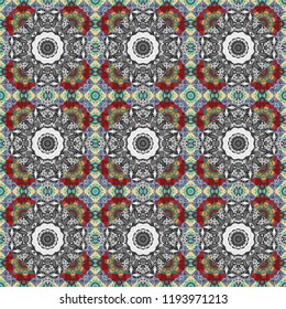 Texture, new background. Geometric stylized multicolored seamless pattern. Raster modern geometrical abstract background in black, red and pink colors.