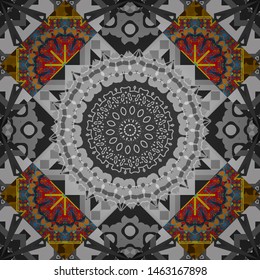 Texture, new background. Geometric stylized multicolored seamless pattern. Vector modern geometrical abstract background in blue, gray and brown colors.