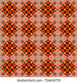 Texture, new background. Geometric stylized multicolored seamless pattern. Vector modern geometrical abstract background in black, yellow and red colors.