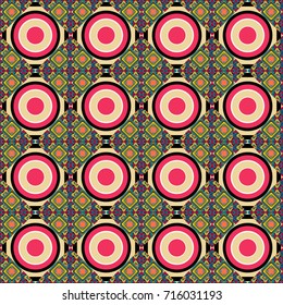 Texture, new background. Geometric stylized multicolored seamless pattern. Vector modern geometrical abstract background in blue, beige and pink colors.