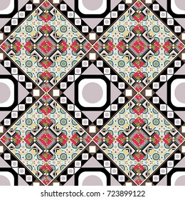 Texture, new background. Geometric stylized multicolored seamless pattern. Vector modern geometrical abstract background in gray, black and white colors.