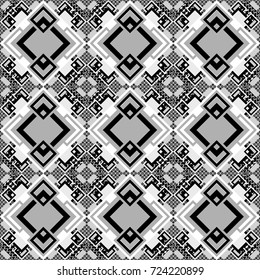 Texture, new background. Geometric stylized multicolored seamless pattern. Vector modern geometrical abstract background in black, white and gray colors.