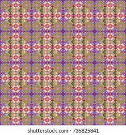 Texture, new background. Geometric stylized multicolored seamless pattern. Vector modern geometrical abstract background in violet, orange and gray colors.