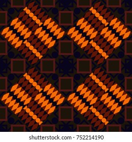 Texture, new background. Geometric stylized multicolored seamless pattern. Vector modern geometrical abstract background in orange, black and red colors.