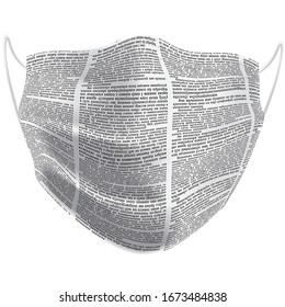 Textura con columnas de periódico en forma de máscara respiratoria de seguridad. La imitación del texto en la textura no es legible.