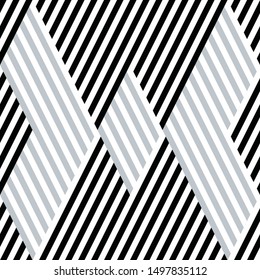 Texture with oblique black and silver gray stripes. Vector seamless pattern.