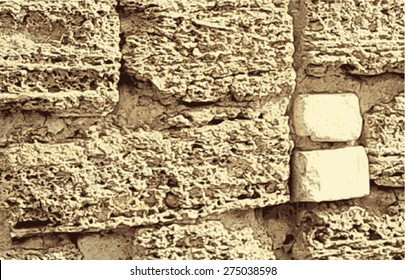 Texture from old coquina limestone brown wall. Surface texture of masonry wall. Vector