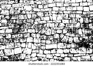 Textura vectorial en blanco y negro de la vieja mampostería seca. Bordes secos de azulejos desgastados. Lajas de piedra natural de rasguños para diseño 3D