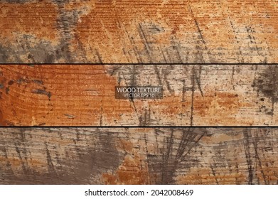 Texture of old shabby scratched wood, EPS 10 vector. Wooden background. 