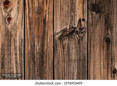 Texture of old wood with knots and scratches, EPS 10 vector. Brown wooden background.