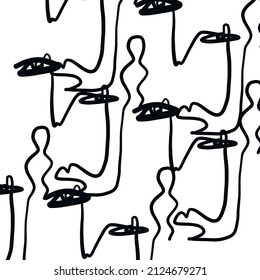 texture with one continuous line drawing of faces. Minimalist concept design for home decor, t-shirt and clothes print. Vector illustration. 