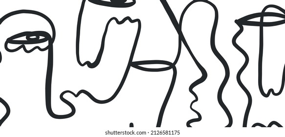 Textur eine Zeile abstrakte Gesichter. Zeitgenössische abstrakte Textur. Moderne Kunst. Vektorgrafik für digitales Konzept. 