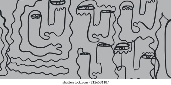 Texture one line abstract faces. Contemporary abstract texture. Modern art. Vector for digital concept. 