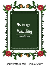 Texture ornament of card happy wedding, colorful wreath frame, isolated on a white backdrop. Vector