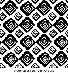 Texture outline diamonds with black circles highlighted on a white background. Monochrome geometric mosaic seamless pattern. Simple vector flat hand-drawn graphic illustration. Texture.