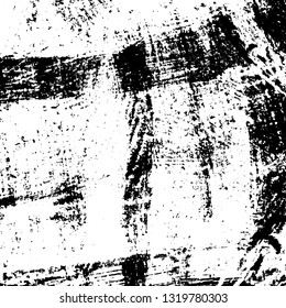 The texture of paint strokes with a dry brush. Grunge background black and white. Monochrome vintage surface in stains, dust and dirt. Gloomy pattern of scuffs, wear, cracks, chips