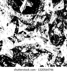 The texture of paint strokes with a dry brush. Grunge background black and white. Monochrome vintage surface in stains, dust and dirt. Gloomy pattern of scuffs, wear, cracks, chips