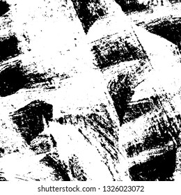 The texture of paint strokes with a dry brush. Grunge background black and white. Monochrome vintage surface in stains, dust and dirt. Gloomy pattern of scuffs, wear, cracks, chips