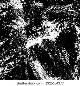 The texture of paint strokes with a dry brush. Grunge background black and white. Monochrome vintage surface in stains, dust and dirt. Gloomy pattern of scuffs, wear, cracks, chips