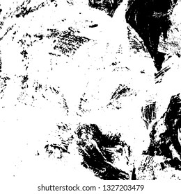 The texture of paint strokes with a dry brush. Grunge background black and white. Monochrome vintage surface in stains, dust and dirt. Gloomy pattern of scuffs, wear, cracks, chips
