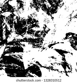 The texture of paint strokes with a dry brush. Grunge background black and white. Monochrome vintage surface in stains, dust and dirt. Gloomy pattern of scuffs, wear, cracks, chips
