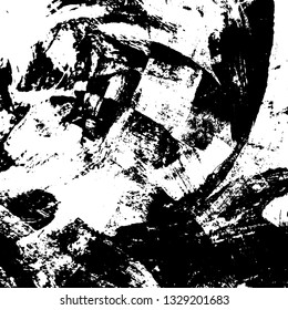 The texture of paint strokes with a dry brush. Grunge background black and white. Monochrome vintage surface in stains, dust and dirt. Gloomy pattern of scuffs, wear, cracks, chips