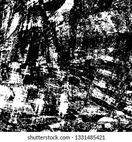 The texture of paint strokes with a dry brush. Grunge background black and white. Monochrome vintage surface in stains, dust and dirt. Gloomy pattern of scuffs, wear, cracks, chips