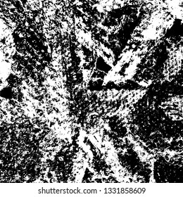 The texture of paint strokes with a dry brush. Grunge background black and white. Monochrome vintage surface in stains, dust and dirt. Gloomy pattern of scuffs, wear, cracks, chips
