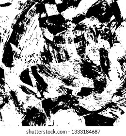 The texture of paint strokes with a dry brush. Grunge background black and white. Monochrome vintage surface in stains, dust and dirt. Gloomy pattern of scuffs, wear, cracks, chips