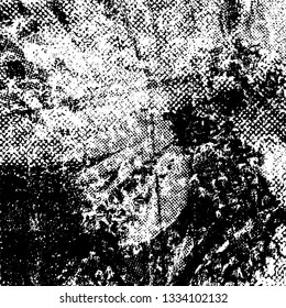 The texture of paint strokes with a dry brush. Grunge background black and white. Monochrome vintage surface in stains, dust and dirt. Gloomy pattern of scuffs, wear, cracks, chips