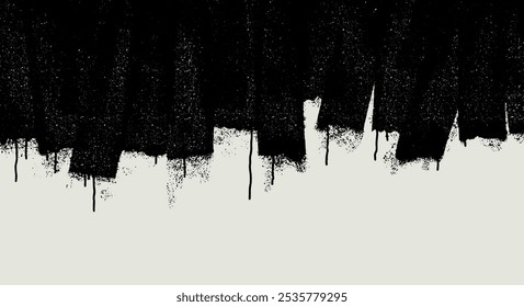 Texture painting with a roller. Paint roller distress overlay texture. Grunge design element. Black dirty isolated basis. Template artistic messy banner background. Art background with paint drips.