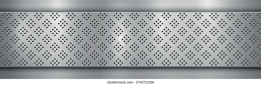Texture panorama of silver metal with reflection - background