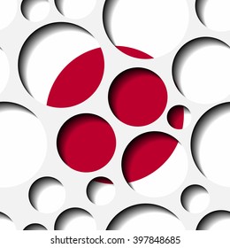 Texture - paper cut circles. Japan flag. Background for web, banner, cards, e-mail etc.