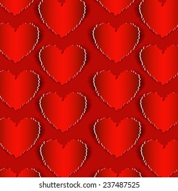 texture from paper hearts on a red background