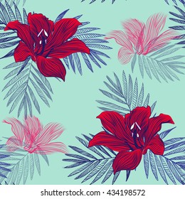 
texture of paradise , exotic flowers . bright juicy pattern . vector