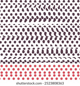 The texture is partially filled with dark curved spots or pebbles and scarlet dots at the bottom.