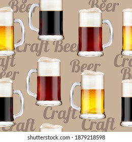 Texture, pattern with beer. Craft beer. For printing on paper. Realistic glass of beer