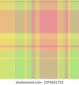 Texture pattern check of seamless plaid tartan with a fabric vector textile background in lime and orange colors.
