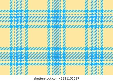 Texture pattern check of tartan background plaid with a textile vector seamless fabric in yellow and deep sky blue colors.