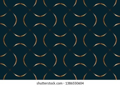 The texture pattern. Fashionable design with a predominance of geometric ornament. Illustration for design.Golden patterns on green background